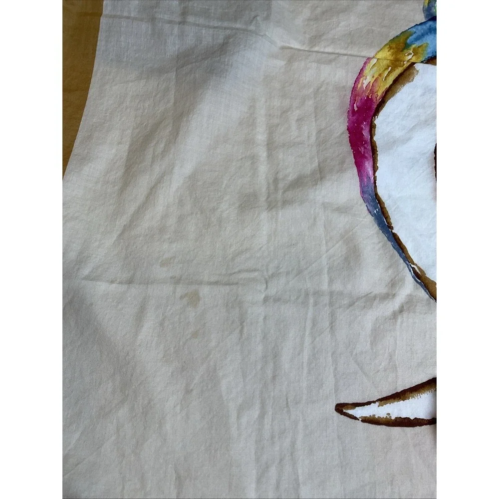 Vintage Charles Jourdan Paris 100% Cotton Watercolor Scarf Italy Hand Rolled